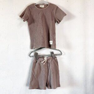 Baby Barn Girl Shirt Shorts Set 3T Natural Plum Brown Kids School Ribbed Comfort